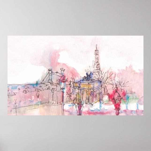 Affiche Point d'orgue de Paris avec aquarelle par temps de (Devant)