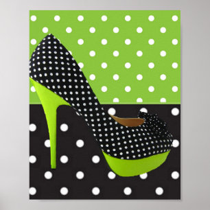 Affiche Pointe Polka verte et noire Haut talon
