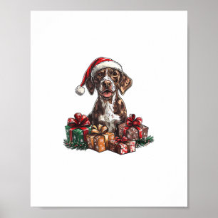 Affiche Pointeur à cheveux allemand Santa Hat Noël GSP
