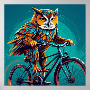 Affiche Pointilist Owl Riding a Bike