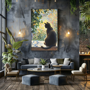 Affiche Pointillisme Chat sur le rebord de fenêtre en lumi