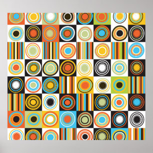 Affiche Points colorés, cercles, rayures arrière - plan.