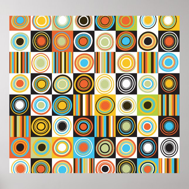 Affiche Points colorés, cercles, rayures arrière - plan. (Devant)