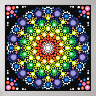 Affiche Points Hippie Retro Mandala Floral Dotés