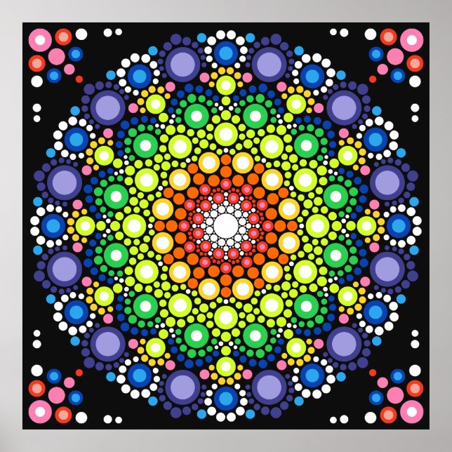 Affiche Points Hippie Retro Mandala Floral Dotés (Devant)