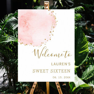 Affiche Points or rose pâle Sweet sixteen Bienvenue