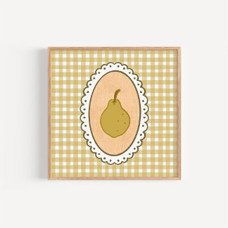 Affiche Poire Coquette Fantaisiste sur Fond Gingham