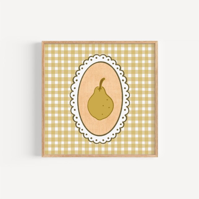 Affiche Poire Coquette Fantaisiste sur Fond Gingham (Créateur téléchargé)