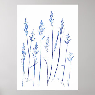 Affiche pois bleu marine feuilles herbe herbe graine arts