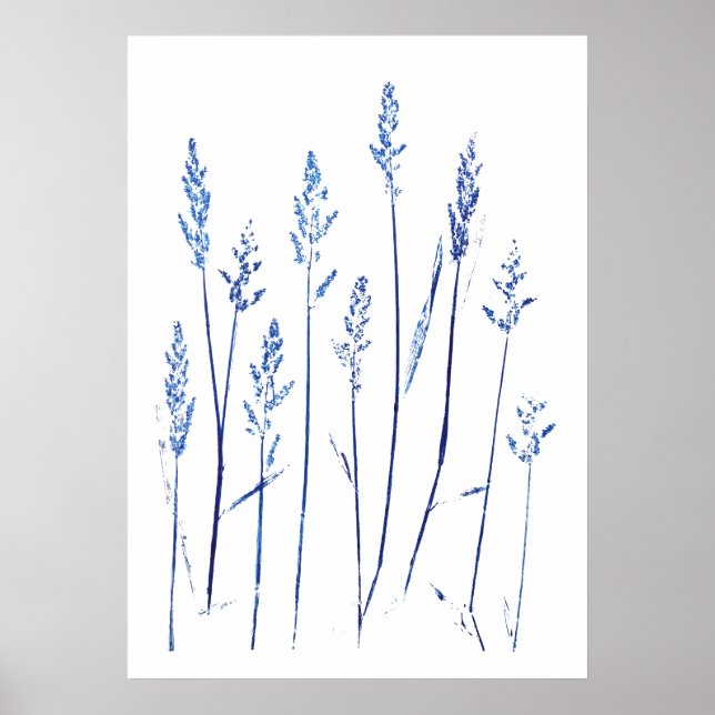 Affiche pois bleu marine feuilles herbe herbe graine arts (Devant)