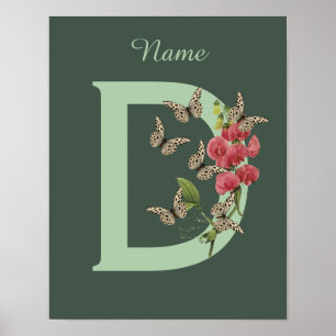 Affiche Pois de senteur doux papillons Monogramme Initiale