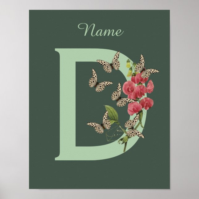 Affiche Pois de senteur doux papillons Monogramme Initiale (Devant)