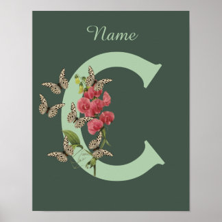 Affiche Pois de senteur doux papillons Monogramme Initiale