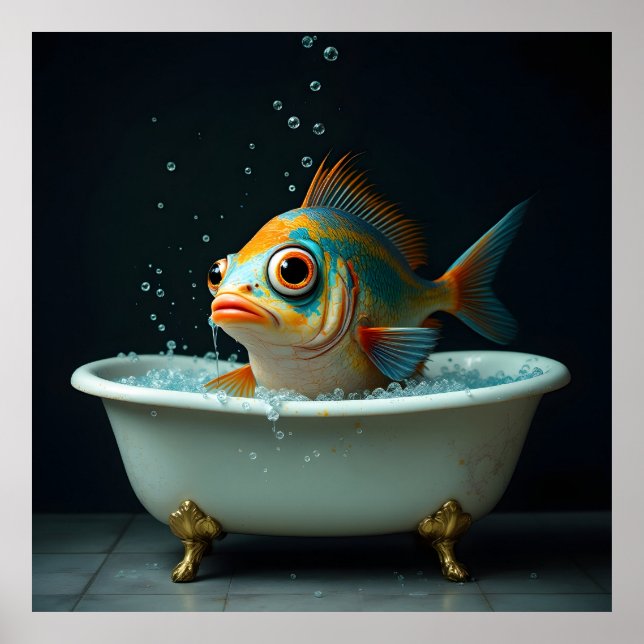 Affiche Poisson amusant dans le bain (Devant)