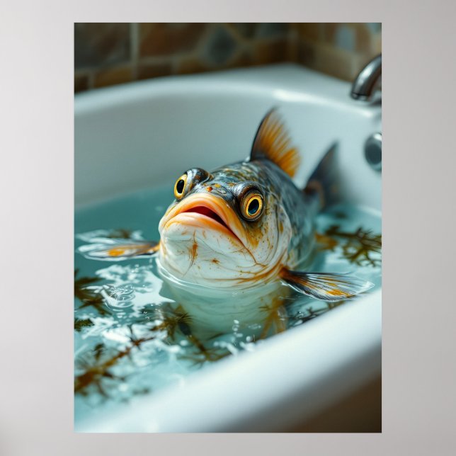 Affiche Poisson amusant dans le bain (Devant)