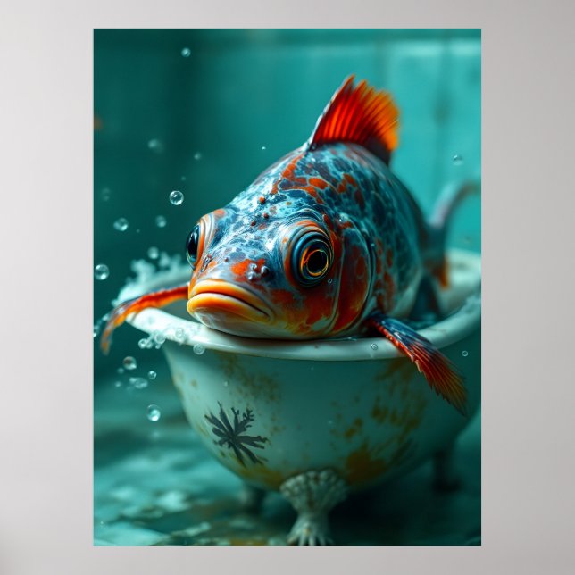 Affiche Poisson amusant dans le bain (Devant)