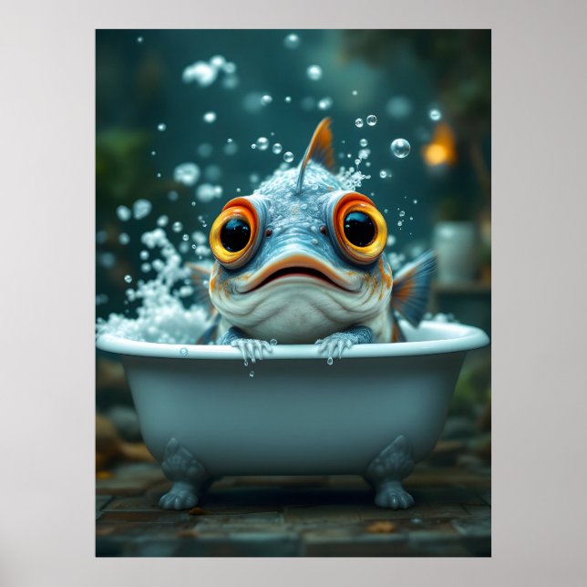Affiche Poisson amusant dans le bain (Devant)
