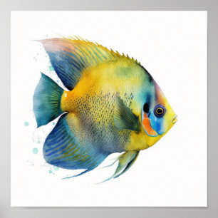 Affiche Poisson-ange à fronde jaune dans l'affiche aquarel