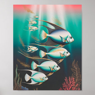 Affiche Poisson-ange élégant nageant dans l'océan profond