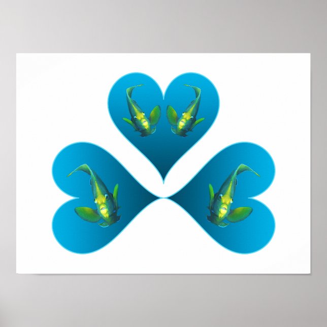 Affiche Poisson-ange jumeaux - Illustration de trois cœurs (Devant)