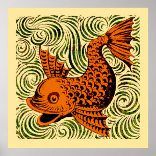 Affiche Poisson Antique Carrelage Ancien art