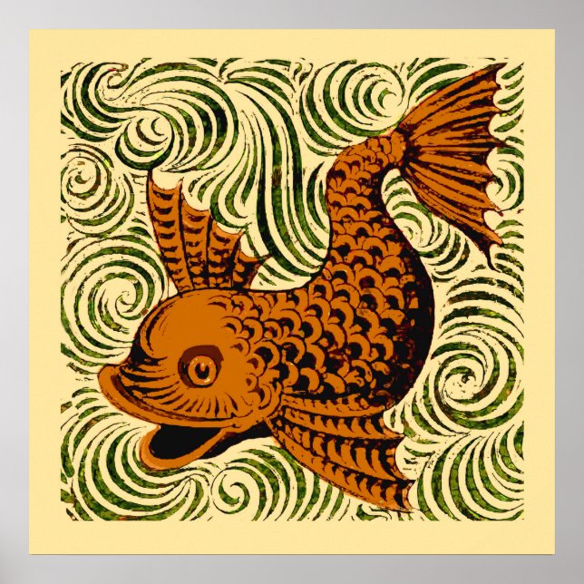 Affiche Poisson Antique Carrelage Ancien art (Devant)