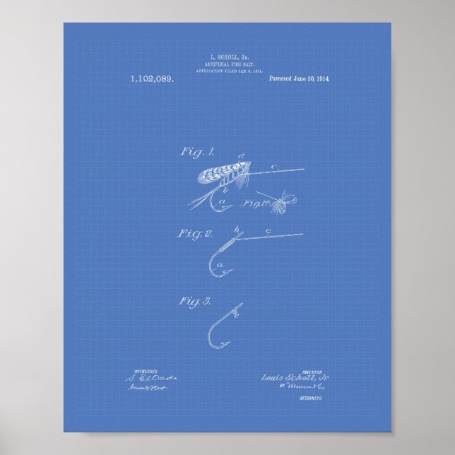 Affiche Poisson appât 1914 Brevet d'art Plan directeur (Devant)