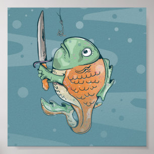 Affiche Poisson avec couteau