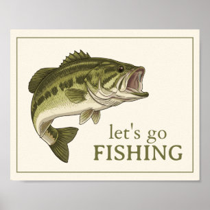 Affiche Poisson Bass Allons Pêcher Personnalisé