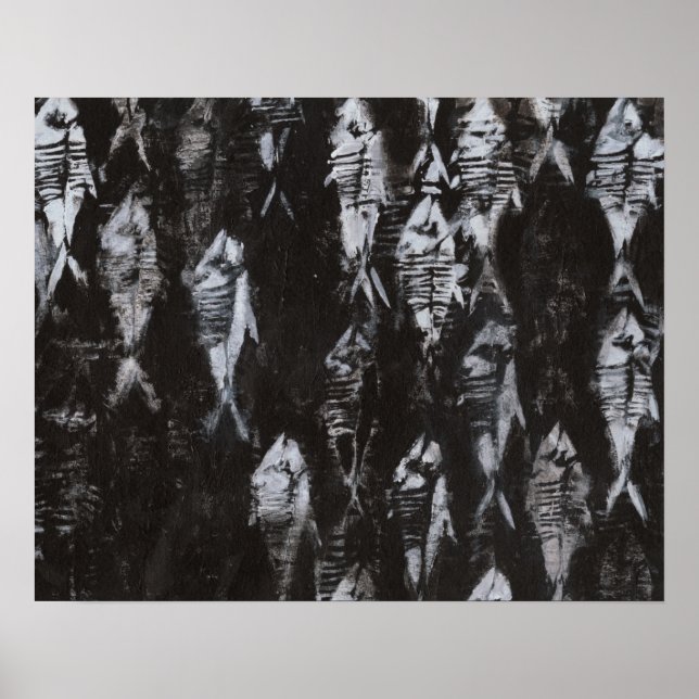 Affiche Poisson blanc fossile sur Arrière - plan noir (Devant)