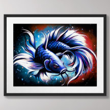 Poisson bleu chinois Dessin pastel
