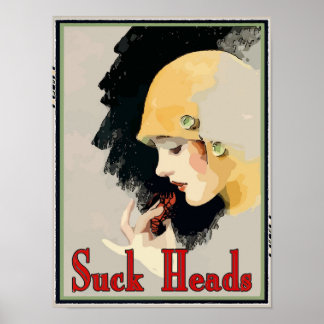 Affiche Poisson-canard : Têtes de canard, fille en casquet