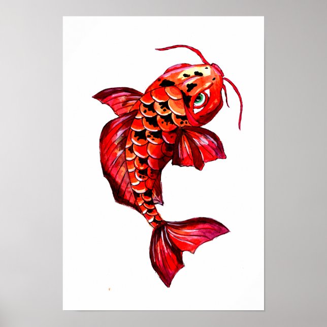 Affiche Poisson carpe rouge Koi (Devant)