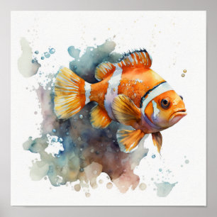 Affiche Poisson-clown orange avec éclaboussures de lavis