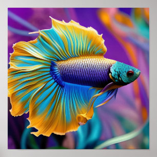 Affiche Poisson combattant, bleu or violet