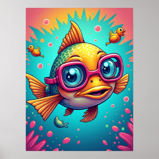 Affiche Poisson confus dans les lunettes de natation - Drô (Devant)