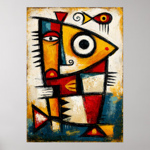 Affiche Poisson Cubiste Primitif Mur Géométrique Abstrait 