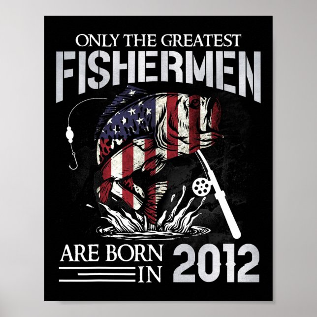 Affiche Poisson d'anniversaire 13 ans pêcheurs Drapeau Usa (Devant)