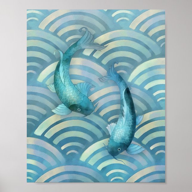Affiche Poisson de carpe bleue Koi (Devant)
