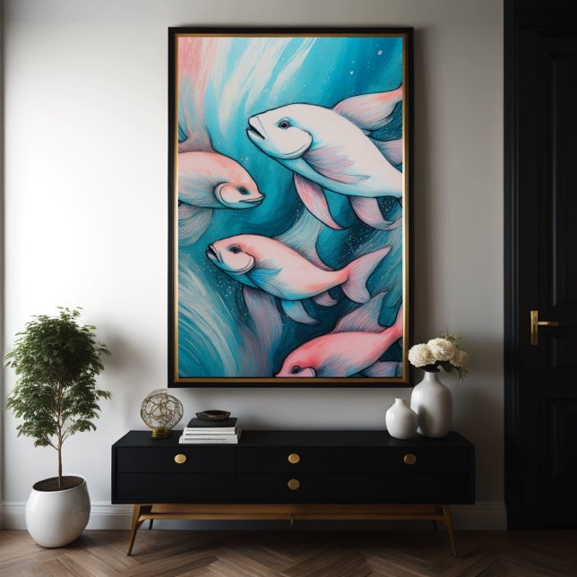 Affiche Poisson Dessin de calcaire bleu rose (Créateur téléchargé)