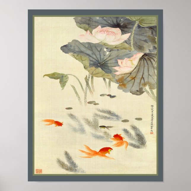 Affiche Poisson d'or en chinois Lotus Pond (Devant)