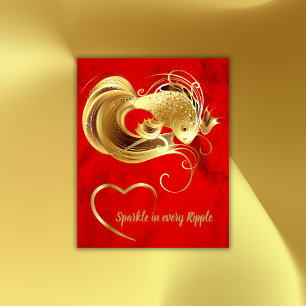 Affiche Poisson doré sur feuille rouge monogramme