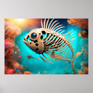 Affiche Poisson d'os nager à travers le corail