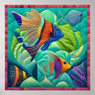 Affiche Poisson exotique tropical dans le bloc de courtepo