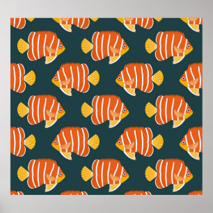 Affiche Poisson Frénétique : Conception Vintage sans joint