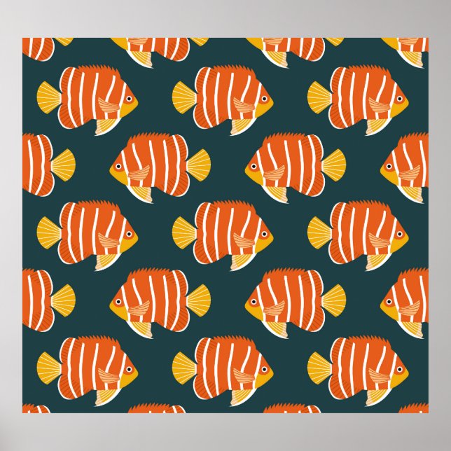 Affiche Poisson Frénétique : Conception Vintage sans joint (Devant)