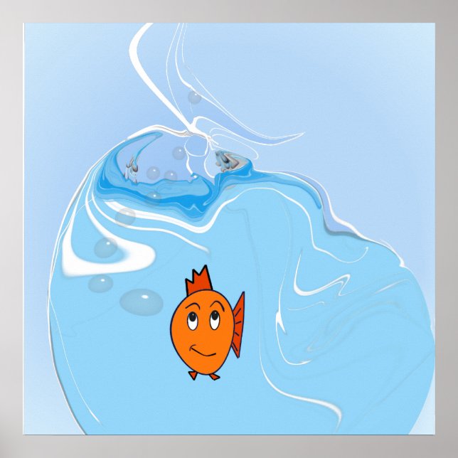Affiche Poisson inquiet avec des bulles (Devant)