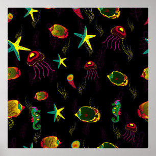 Affiche Poisson jaune, noir et marron sans soudure motif. 