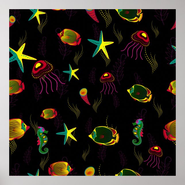 Affiche Poisson jaune, noir et marron sans soudure motif.  (Devant)