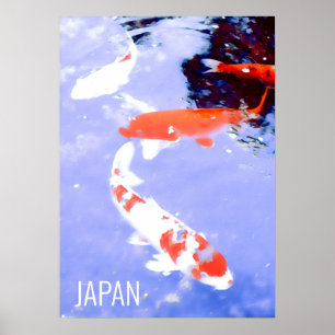 Affiche Poisson koi dans l'étang Japon imprimé voyage